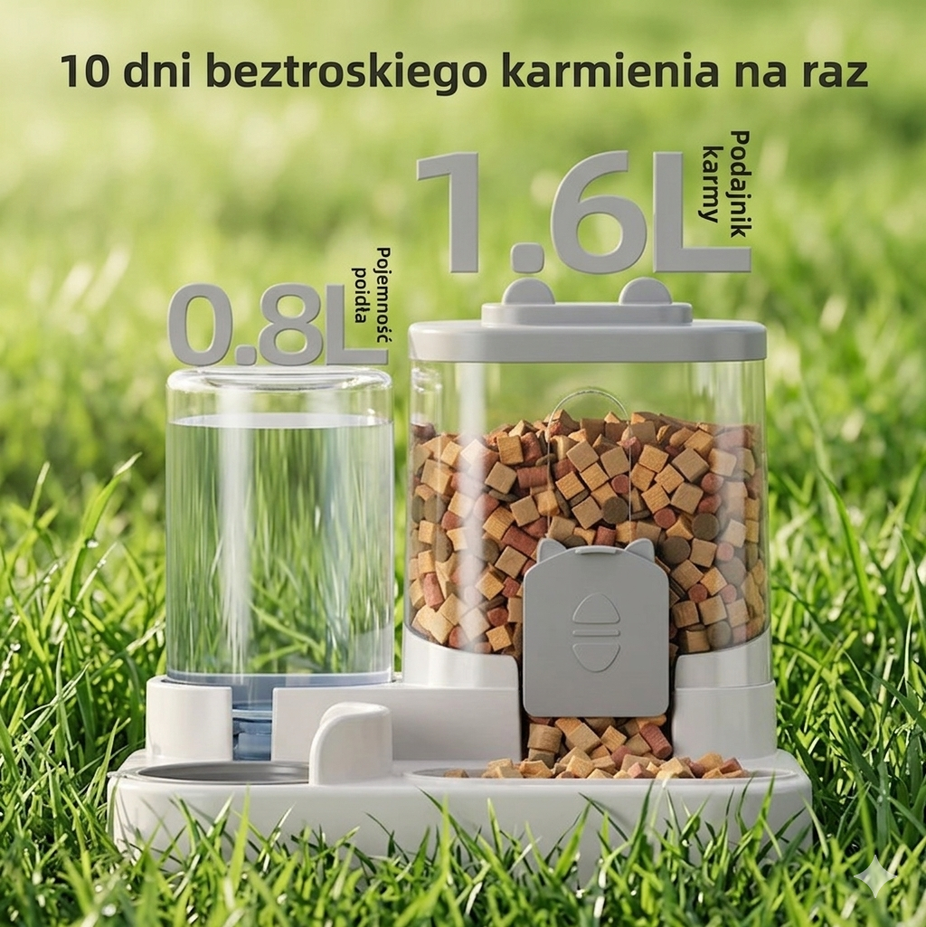 Podwójna Miska dla Kota z Automatycznym Dozownikiem Wody!🐱💧